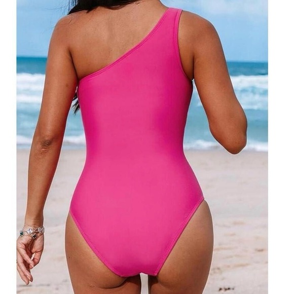 NWT Cupshe Women’s Pink One-Shoulder Tummy Control one-Piece Swimsuit Small S - Picture 4 of 6